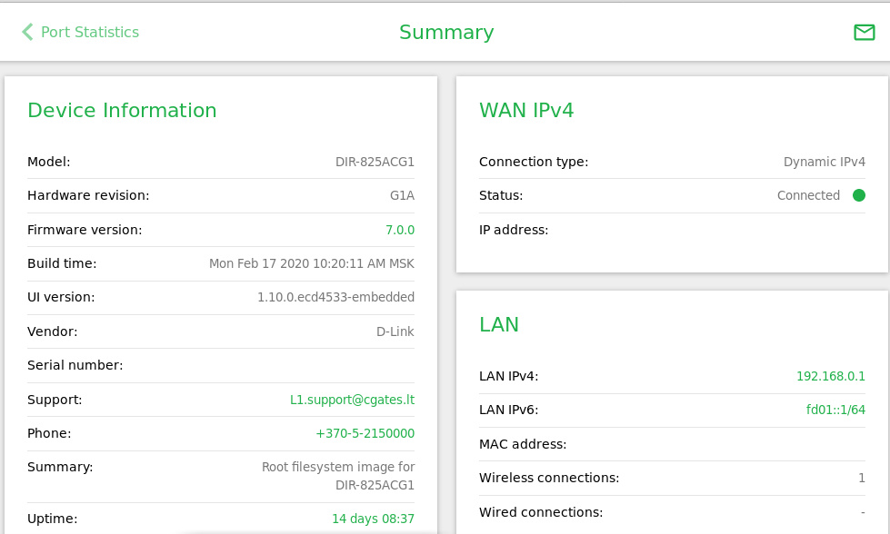 D-Link DIR-825AC summary page