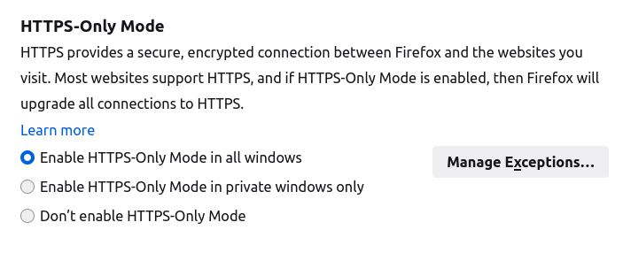 Firefox settings HTTPS-Only
